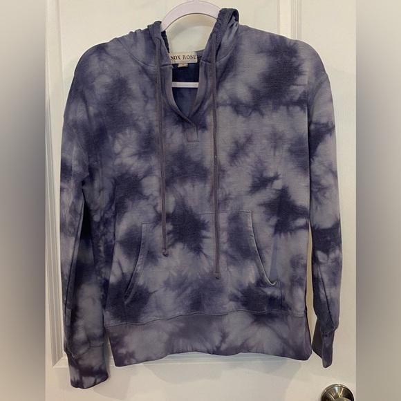 Knox Rose Tops - Knox Rose Hoodie Small Blue Tie Dye Kangaroo Pocket Crochet On Sleeve Drawstring
